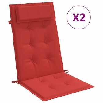 Stoelkussens 2 st hoge rug oxford stof rood 2