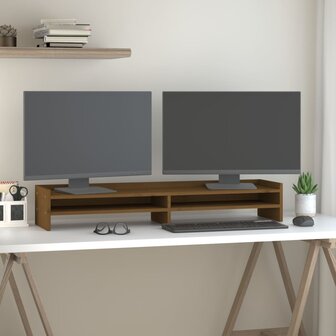 Monitorstandaard 100x24x16 cm massief grenenhout honingbruin 3