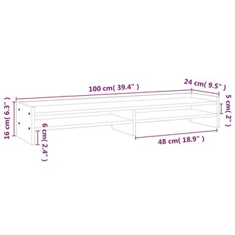 Monitorstandaard 100x24x16 cm massief grenenhout honingbruin 8