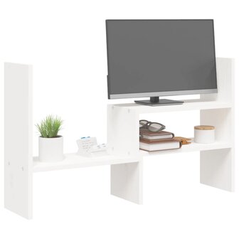 Monitorstandaard (39-72)x17x43 cm massief grenenhout wit 4
