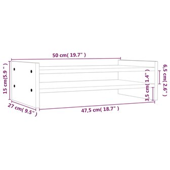 Monitorstandaard 50x27x15 cm massief grenenhout grijs 8