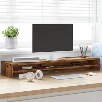 Monitorstandaard 100x24x13 cm bewerkt hout oud houtkleurig 4