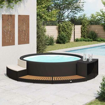 Spa-ombouw poly rattan en acaciahout zwart 1