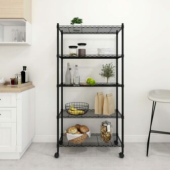 Opbergrek 5-laags met wielen 250 kg 75x35x155 cm zwart 1