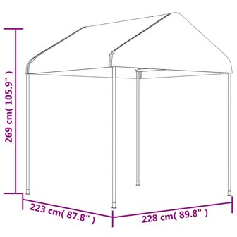 Prieel met dak 6,69x2,28x2,69 m polyetheen wit 6