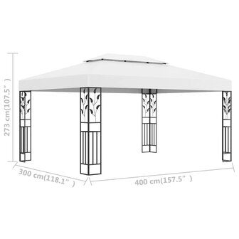 Prieel met dubbel dak 3x4 m wit 6
