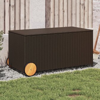 Tuinbox met wielen 190 L poly rattan bruin 1