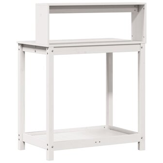 Oppottafel met schappen 82,5x50x109,5 cm massief grenenhout wit 7