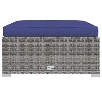 Tuinvoetenbank met kussen 70x70x30 cm poly rattan grijs 3