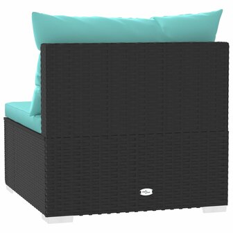 Tuinmiddenbank met kussens poly rattan zwart 5
