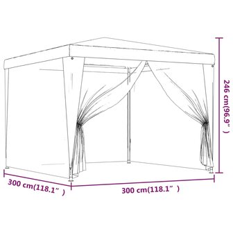 Partytent met 4 mesh zijwanden 3x3 m HDPE rood 7