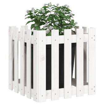 Plantenbak met hekontwerp 50x50x50 cm massief grenenhout wit 3
