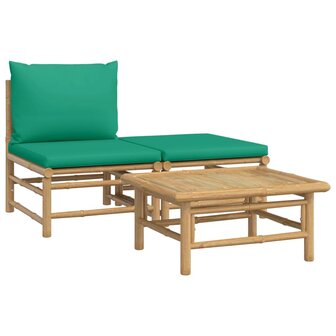 3-delige Loungeset met kussens bamboe groen 2