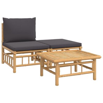 3-delige Loungeset met kussens bamboe donkergrijs 2