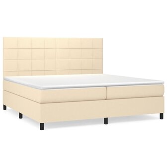 Boxspring met matras stof cr&egrave;mekleurig 200x200 cm 2