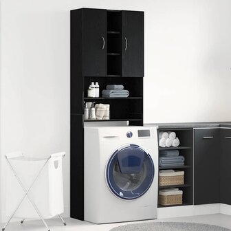 Wasmachinekast 64x25,5x190 cm zwart eikenkleur 1