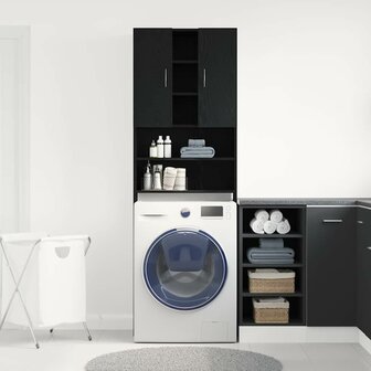Wasmachinekast 64x25,5x190 cm zwart eikenkleur 3