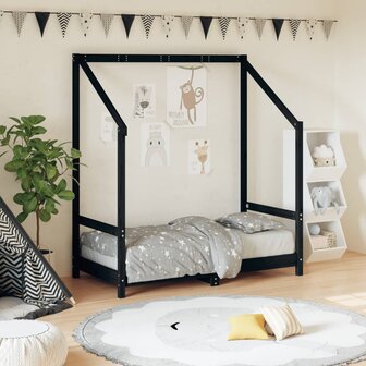 Kinderbedframe 70x140 cm massief grenenhout zwart 1