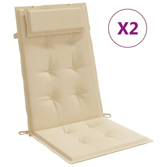 Stoelkussens 2 st hoge rug oxford stof beige 2