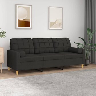 Driezitsbank met sierkussens 180 cm stof zwart 1