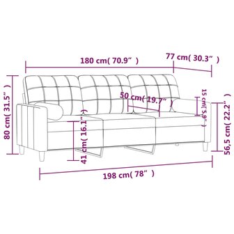 Driezitsbank met sierkussens 180 cm stof zwart 8