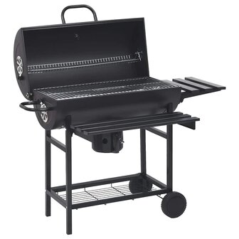Barbecuevat met wielen en schappen 115x85x95 cm staal zwart 1