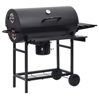 Barbecuevat met wielen en schappen 115x85x95 cm staal zwart 2