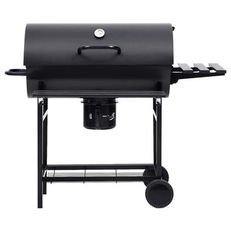 Barbecuevat met wielen en schappen 115x85x95 cm staal zwart 3