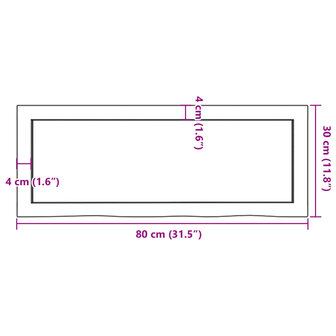 Wastafelblad 80x30x(2-4) cm onbehandeld massief hout 9