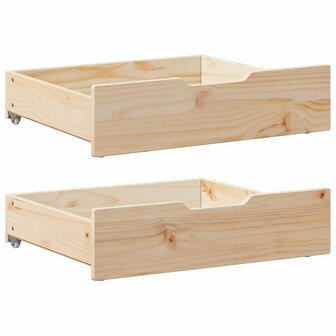 Bedlades 2 st met wieltjes 65x55x17 cm massief grenenhout 1