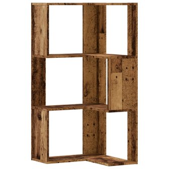 Boekenkast 3-laags hoek 50x50x102 cm bewerkt hout oud houtkleur 2