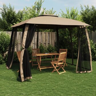 Prieel zijwanden van gaas en dubbel dak 2,93x2,93 m staal taupe 1
