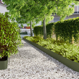 Gazonranden 10 st 20x103 cm koudgewalst staal olijfgroen 1