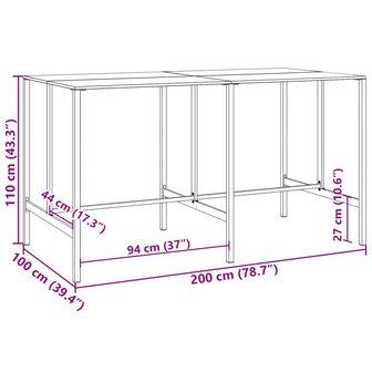 Bartafel 200x100x110 cm gepoedercoat staal zwart 7