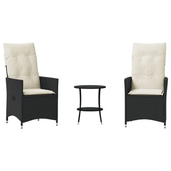 3-delige Bistroset met kussens poly rattan zwart 2