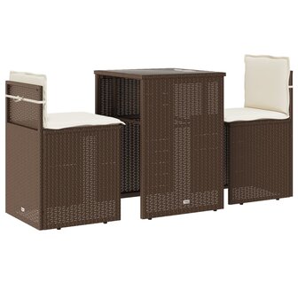 3-delige Bistroset met kussens poly rattan bruin 2