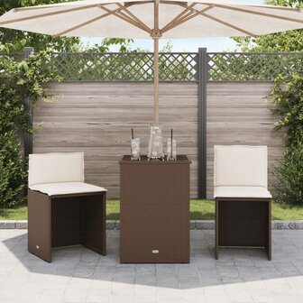 3-delige Bistroset met kussens poly rattan bruin 3