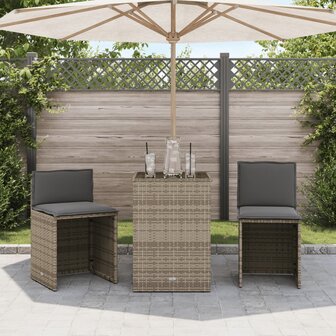 3-delige Bistroset met kussens poly rattan beige 3