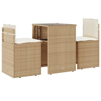 3-delige Bistroset met kussens poly rattan beige 2
