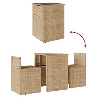 3-delige Bistroset met kussens poly rattan beige 8
