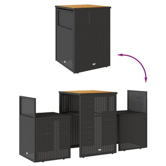 3-delige Bistroset met kussens poly rattan zwart 8