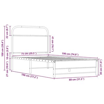 Bedframe zonder matras bewerkt hout sonoma eikenkleur 75x190 cm 9
