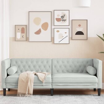 Driezitsbank Chesterfield-stijl met bolsters fluweel lichtgrijs 1