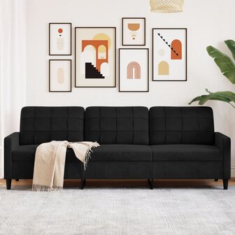 Driezitsbank 210 cm fluweel zwart 1