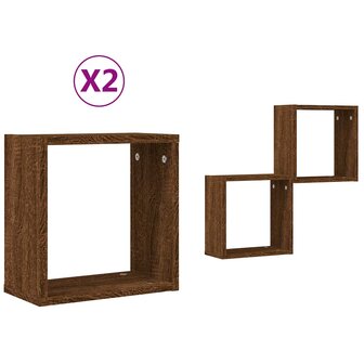 Wandrekken kubus 2 st 30x15x30 cm gerookt bruin eiken 2