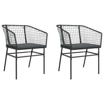 Tuinstoelen 2 st met kussens poly rattan zwart 2
