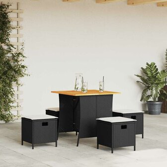5-delige Tuinset met kussens poly rattan zwart 1