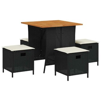 5-delige Tuinset met kussens poly rattan zwart 2