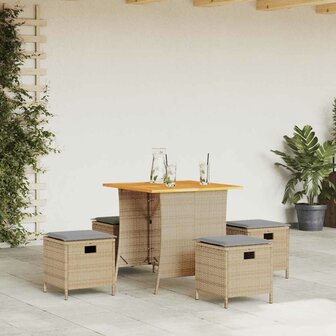 5-delige Tuinset met kussens poly rattan beige 1