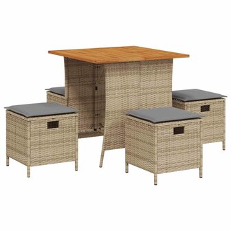 5-delige Tuinset met kussens poly rattan beige 2